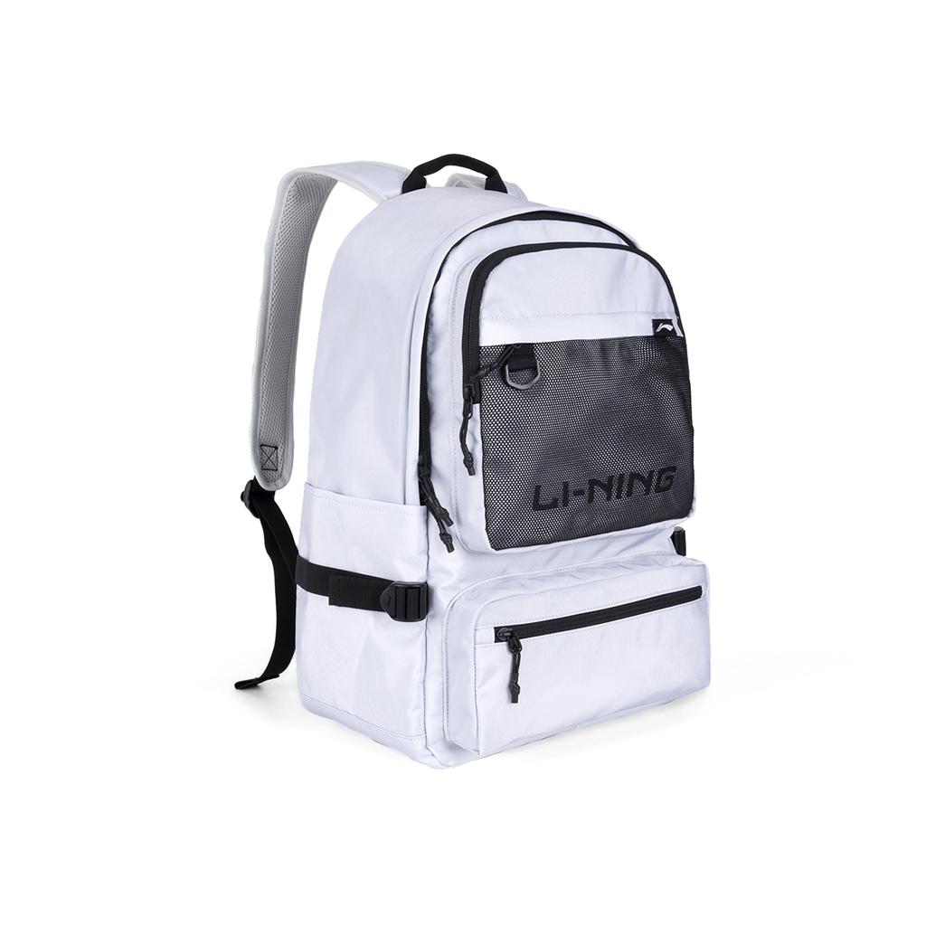 Li Ning Sports Casual Zipper Closure Large Capacity Logo Polyester Mesh Double Shoulder Bag Unisex Backpack Gray ABSU623-2