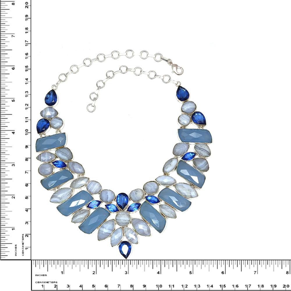 Комплект украшений из граненого синего кружевного агата и швейцарского синего кварца, колье 16-18 дюймов