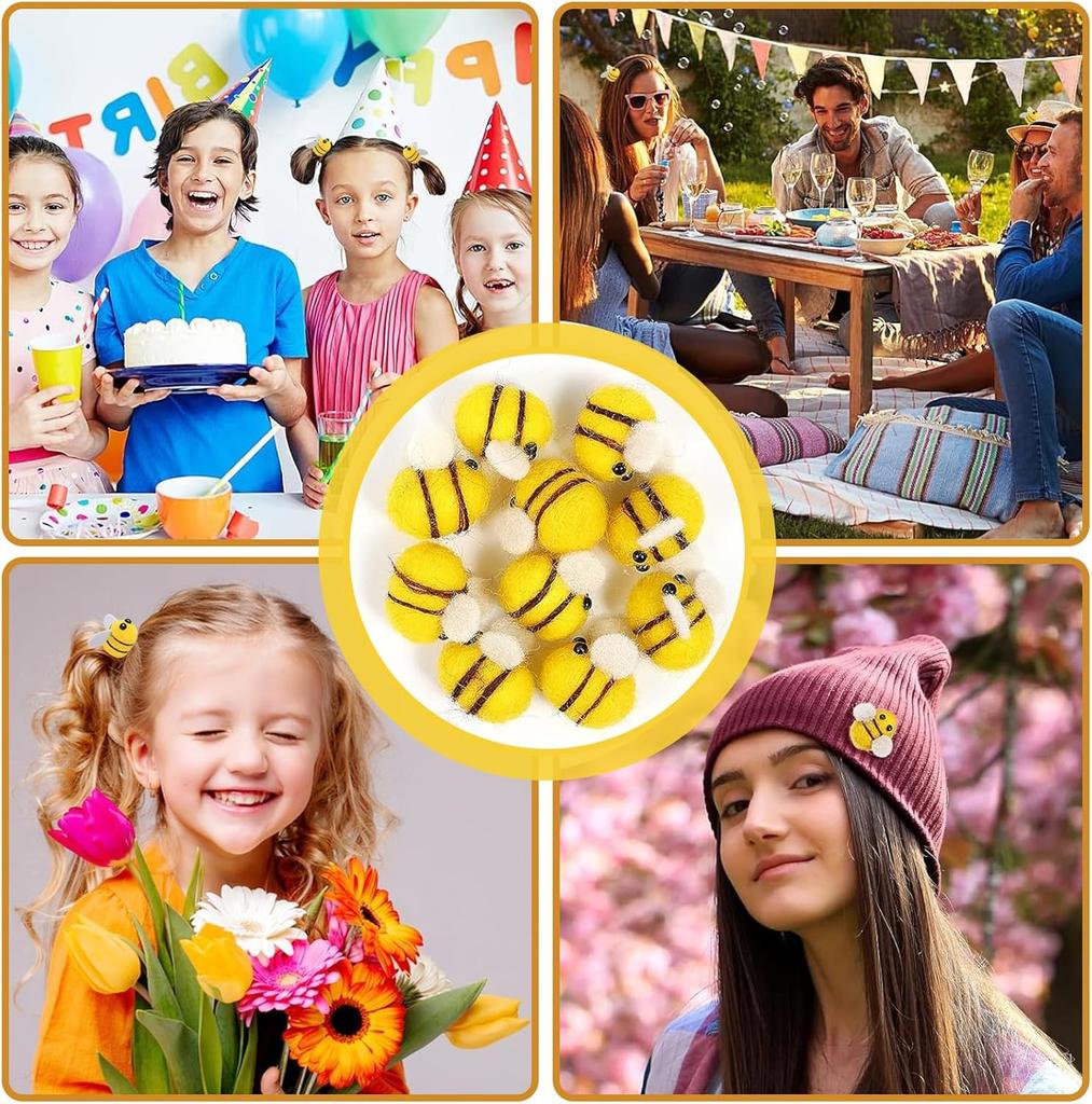 20x Bee Pompom Hair Balls Polyester Child Headdresses DIY Handmade Wedding Figurines Party Decorations Home Clothing Accessories