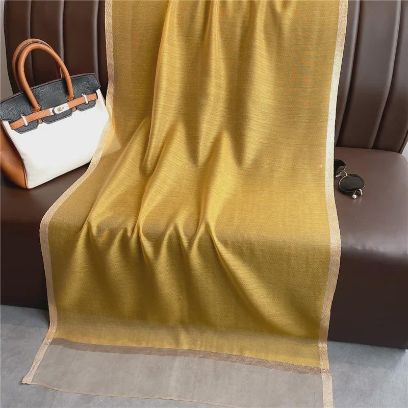 Korean Style Versatile Silk Scarf: Long Gauze Scarf with Gold Sequin and Wool Blend for Spring and Autumn.