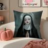 Creepy Mysterious Religious Horror Girl NNun Cushion Cover Pillowcase Short Plush Invisible zipper Room Sofa Cushion Cover