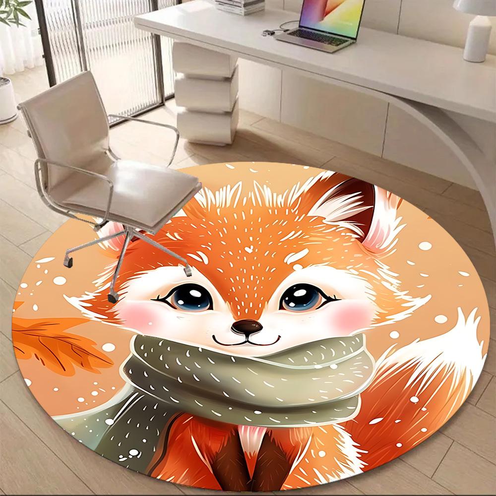 1pc Winter Fox Office Round Area Rug, Indoor Mat Suitable ForOffice, Under Office Chairs Bedroom Living Room Home Decor, Room Deco D079
