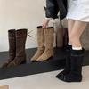 Xieyiren 2025 Autumn and Winter New But Knee Boots Pointed Boots Pleated Stacked Boots Inner Height-increasing High Boots