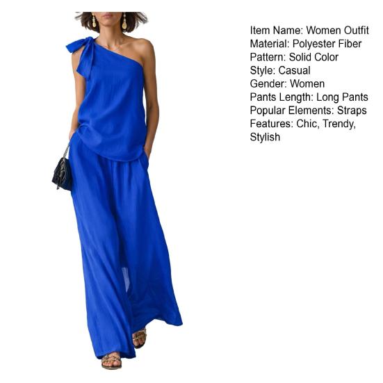 2 Piece Outfits for Women Summer One Shoulder Sleeveless Top And Wide Leg Pants Matching Lounge Set with