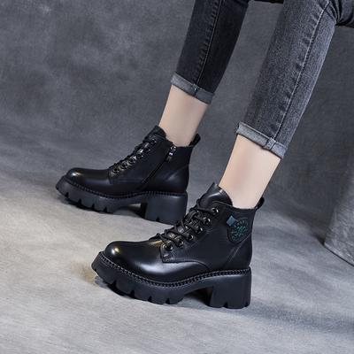 Ботинки «Мартин», женские модные короткие ботинки в британском стиле, новые детские сапоги в стиле ретро из коровьей кожи на толстой подошве с приподнятой подошвой