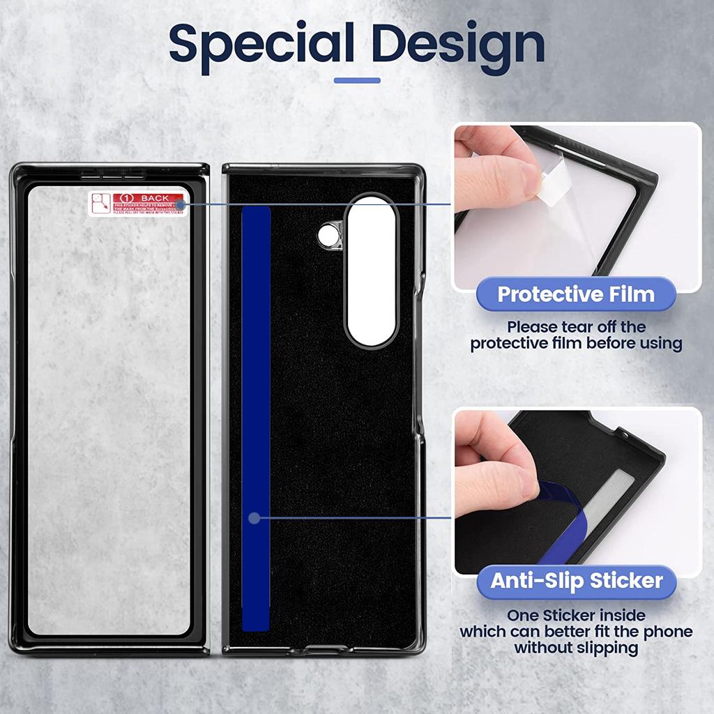 VIETAO Crazy Horse Plain PU Leather Mobile Phone Case with Temper Glass for Samsung Galaxy Z Fold 6 Fold 5 Fold 4 Fold 3 Fold 2