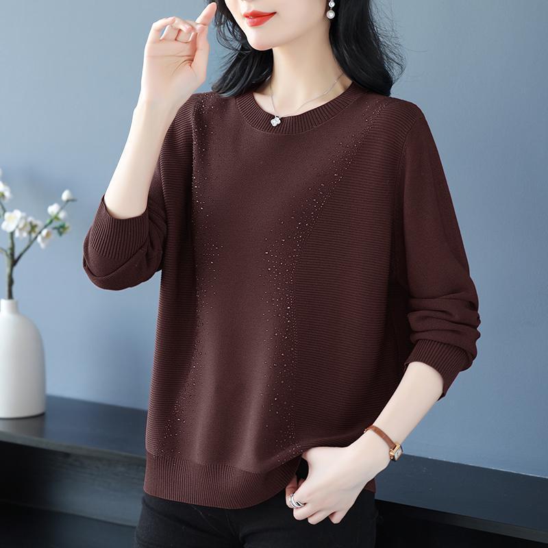 WTEMPO Женский вязаный свитер с круглым вырезом, свитер для мамы, свободный трикотажный топ с длинными рукавами