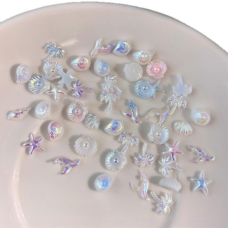 50Pcs Ocean Theme Nail Art Charms Mixed Starfish Seashell Decor Kit For Diy Manicure Nail Art Decor Accessories