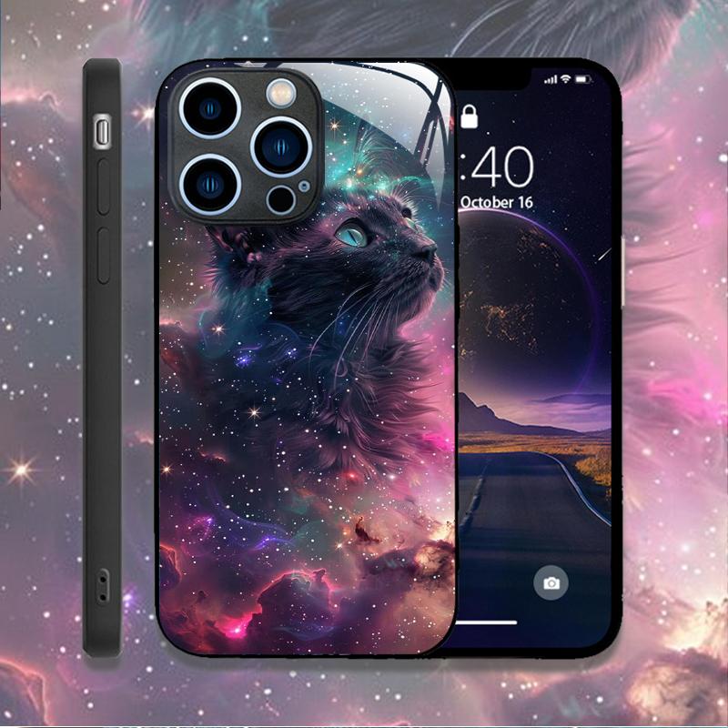 Милый Чехол-Картина с Животным Кошкой для IPhone 16 Pro Max 15 14 13 12 Mini 11 XS XR 7 8 14 Plus Жесткие Чехлы Чехлы из Закаленного Стекла