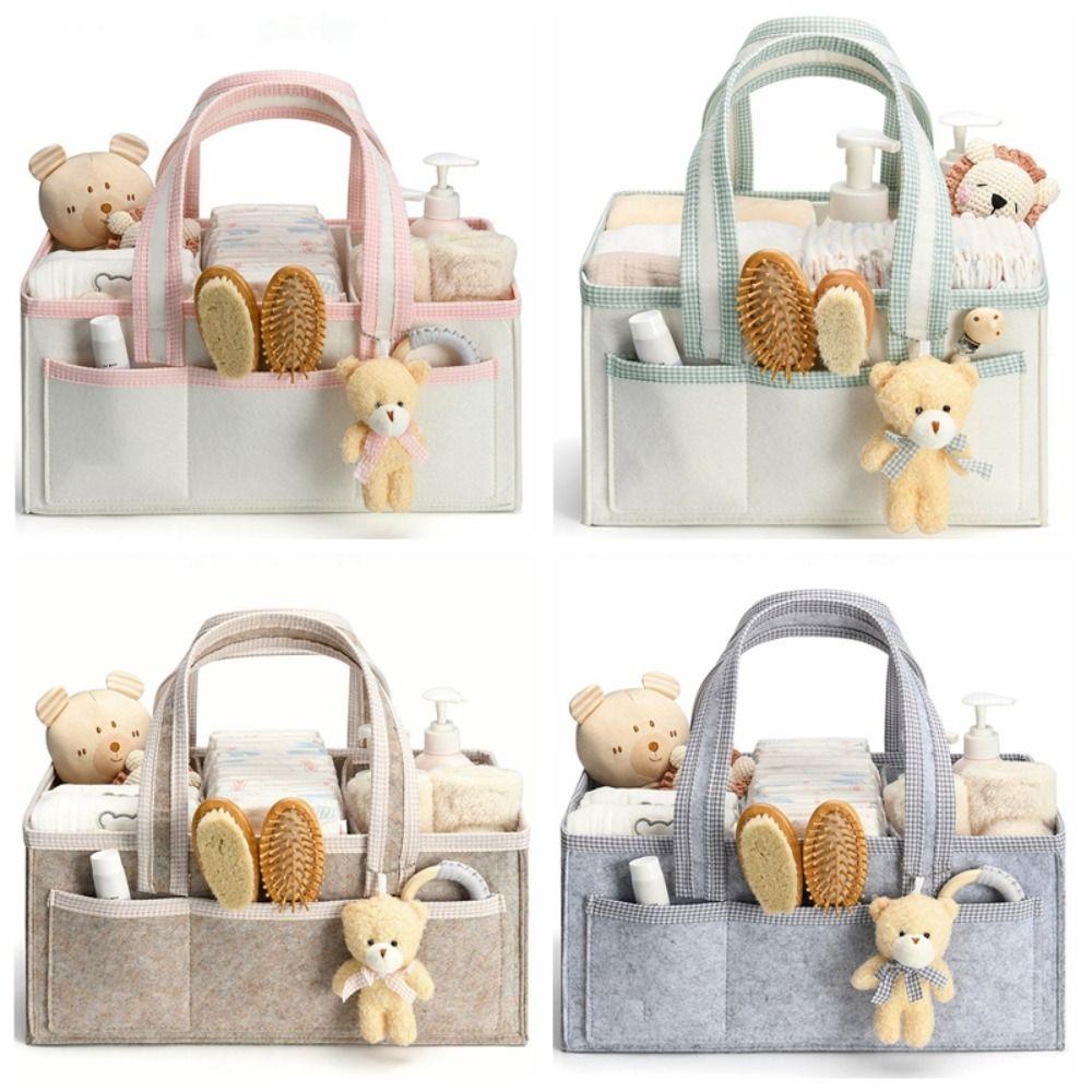 Large Capacity Nursery Storage Basket Felt Diaper Bag Gift for Baby Shower
