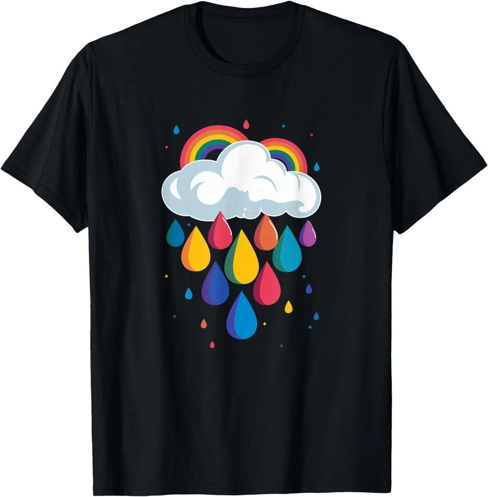 Cloud with Colourful Rainbow Raindrops T-Shirt