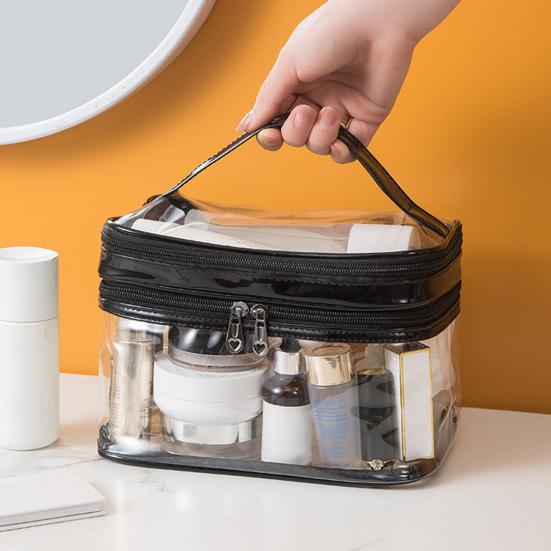 Cosmetic Bag Large Capacity Dry Wet Separation Waterproof Portable Handle Clear Visible Zipper Travel Toiletry Makeup Pouch Travelling Use