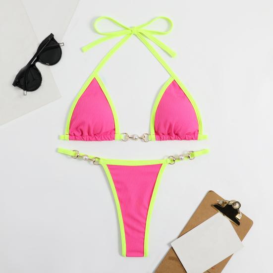 2 шт./компл., сексуальный женский комплект микро бикини, однотонный бюстгальтер с лямкой на шее, трусы на шнуровке, комплект купального костюма, быстросохнущая пляжная одежда