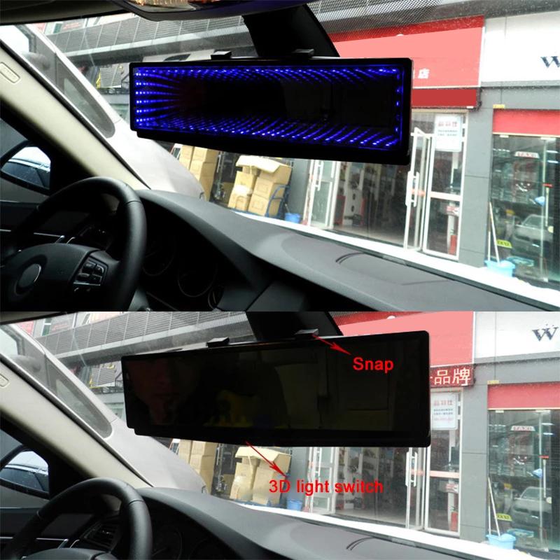 Автомобильное внутреннее 3D зеркало заднего вида с подсветкой LED Большое поле обзора Автомобильное внутреннее зеркало заднего вида Плоское зеркало-отражатель Окружающий свет