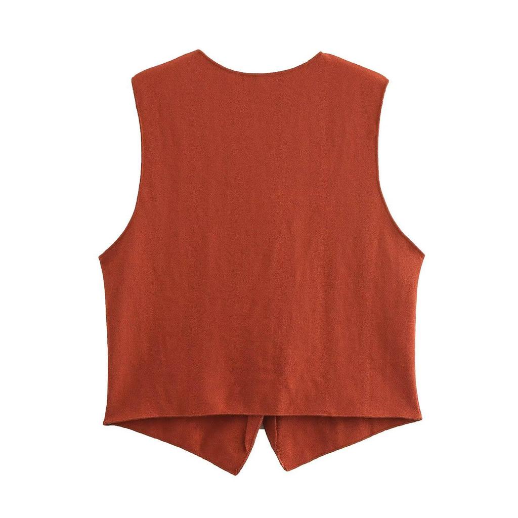 Женский вязаный жилет и юбка миди в европейском и американском стиле, осень 2024, с отделкой пуговицами