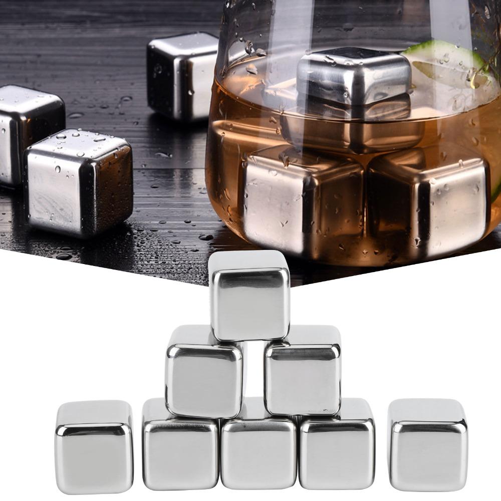 8 piece With Tongs And Box Whiskey Stones 304 Stainless Steel Metal Ice Cubes Restaurant