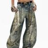 Oversized Distressed Denim Pants With Heavy Embroidery Loose Wide-Leg Cargo Style Unisex Streetwear