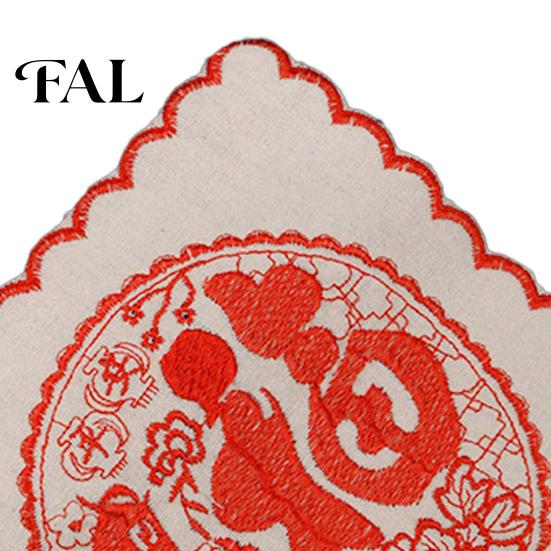 Traditional Paper Cut Embroidery 5Pcs Red Blessing Embroidered Doilies, Chinese Character Fabric Coaster, Square Decorative Holiday Gift for New Year