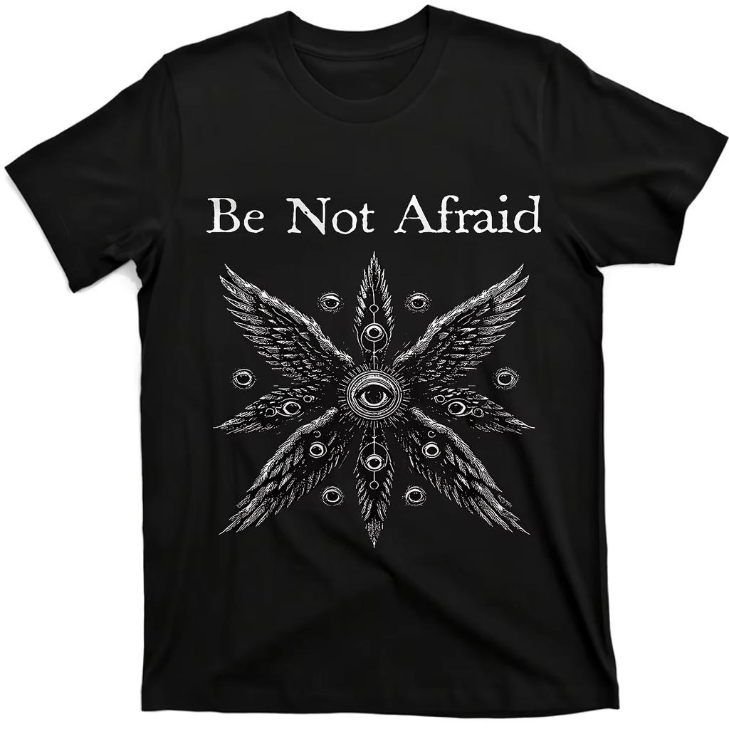 UnisexS Retro Graphic TShirt Be Not Afraid Biblical Angel Seraphim Design Short Sleeve Tee Vintage High Street Casual Wear