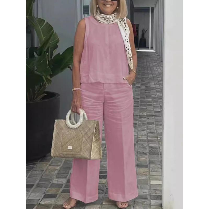 Women's Summer Fashion Simple Sleeveless Top Loose Wide Leg Pants Cotton Linen Set Suits & Sets Women’s