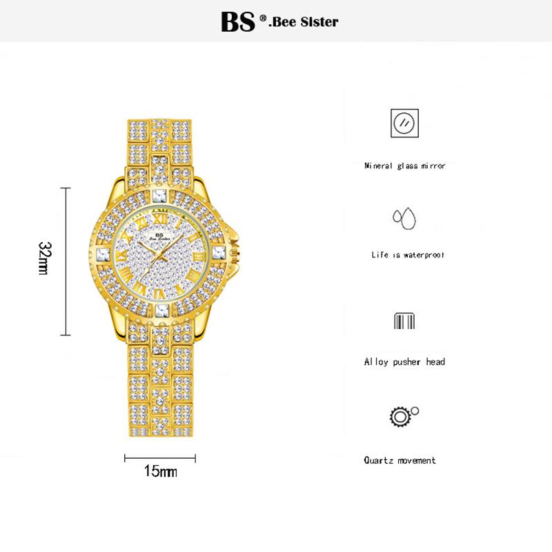 BEE SISTER BS Женские часы с бриллиантами Золотые часы Женские наручные часы Элитный бренд со стразами Женские часы-браслет Женские Relogio Feminino