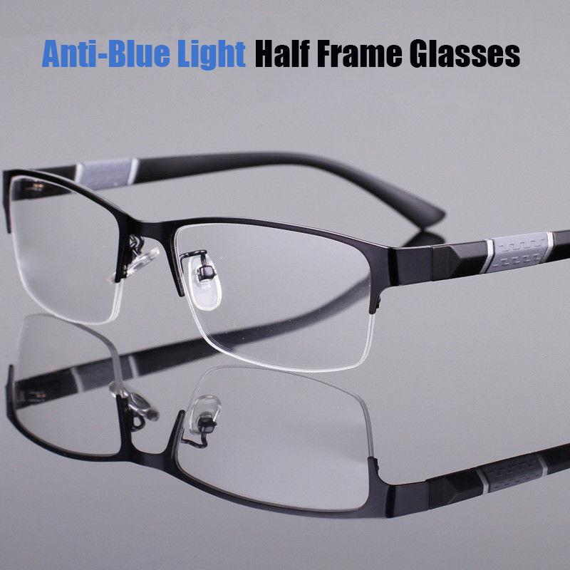 Classical Half Frame Men Business Glasses Ultralight Flexible Eyewear Men Metal Black Frame Blue Light Blocking Clear Lens Square Eyeglasses