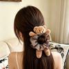 High Elasticity Plush Bear Scrunchies Cute Hair Rope Fashionable Plaid Ponytail Holder  Daily