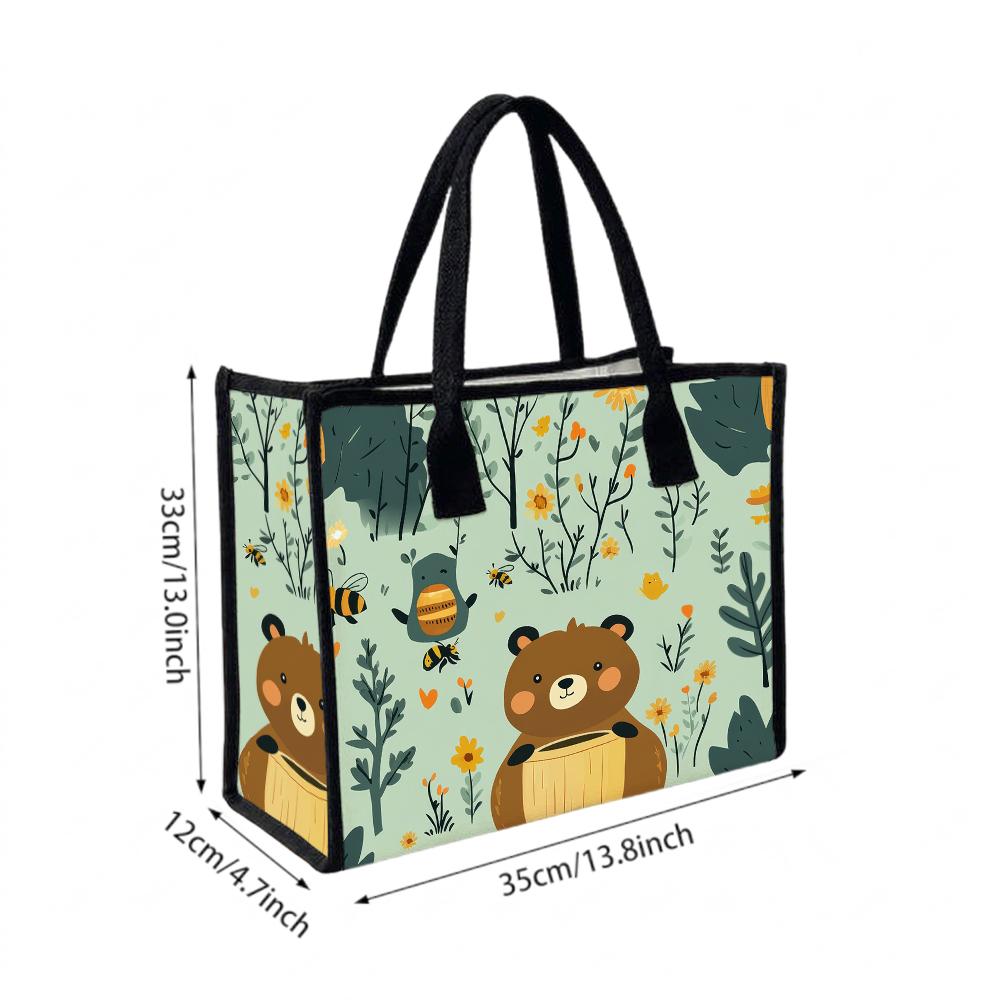 Cute Bear Pattern Women Handbag Casual Daily Shopping Tote Lightweight Outdoor Carry Bag