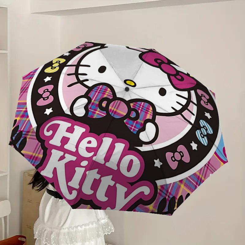 1 шт. Hello Kitty [Автоматический складной зонт] Прочная железная рама и стержень, Портативный складной, Для всех сезонов, Для дома, путешествий, на открытом воздухе, Отличный подарок на праздник