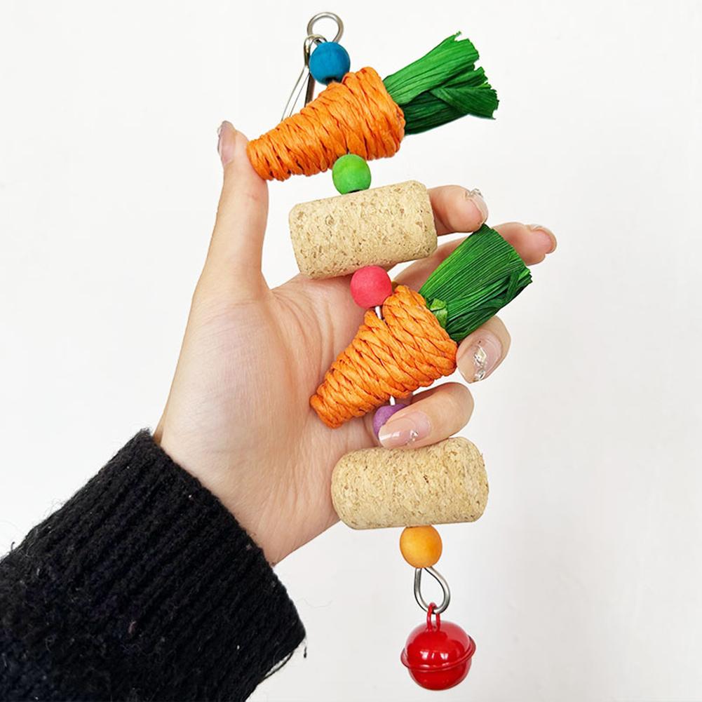 Parrot Toys Grass Woven Corn Vine Ball Carrot Cork Chewing Toy Bird Cage Accessories For Cockatiel Hamster Rabbit