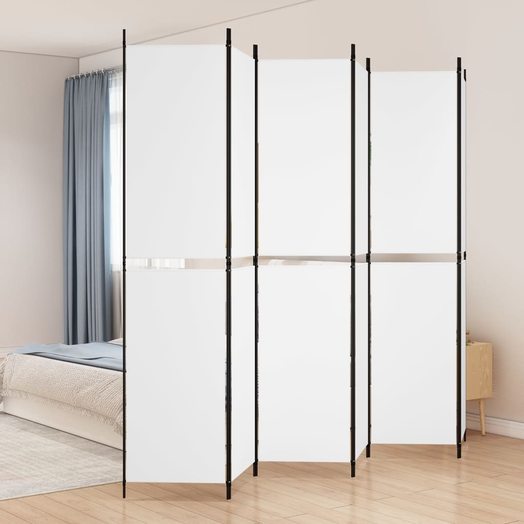 6 Piece White Folding Screen 300 x 220 cm Fabric