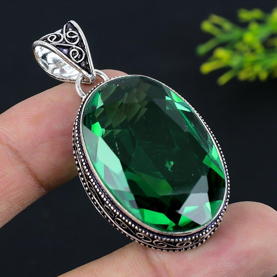 Natural Peridot Gemstone Handmade 925 Sterling Silver Gift Pendant 2.13" p9B17