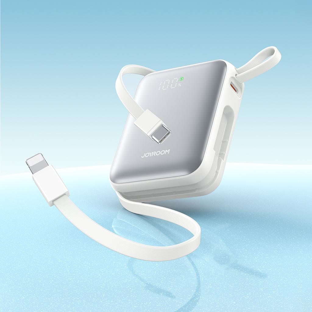 Powerbank 10000mAh 22.5W with built-in USB-C Lightning cables - white