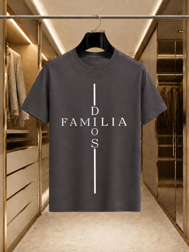 2026 New Arrival 100 Cotton Tshirt Cross Split Dios Familia Spanish Letter Print Religious Style Crew Neck Casual Short Sleeve