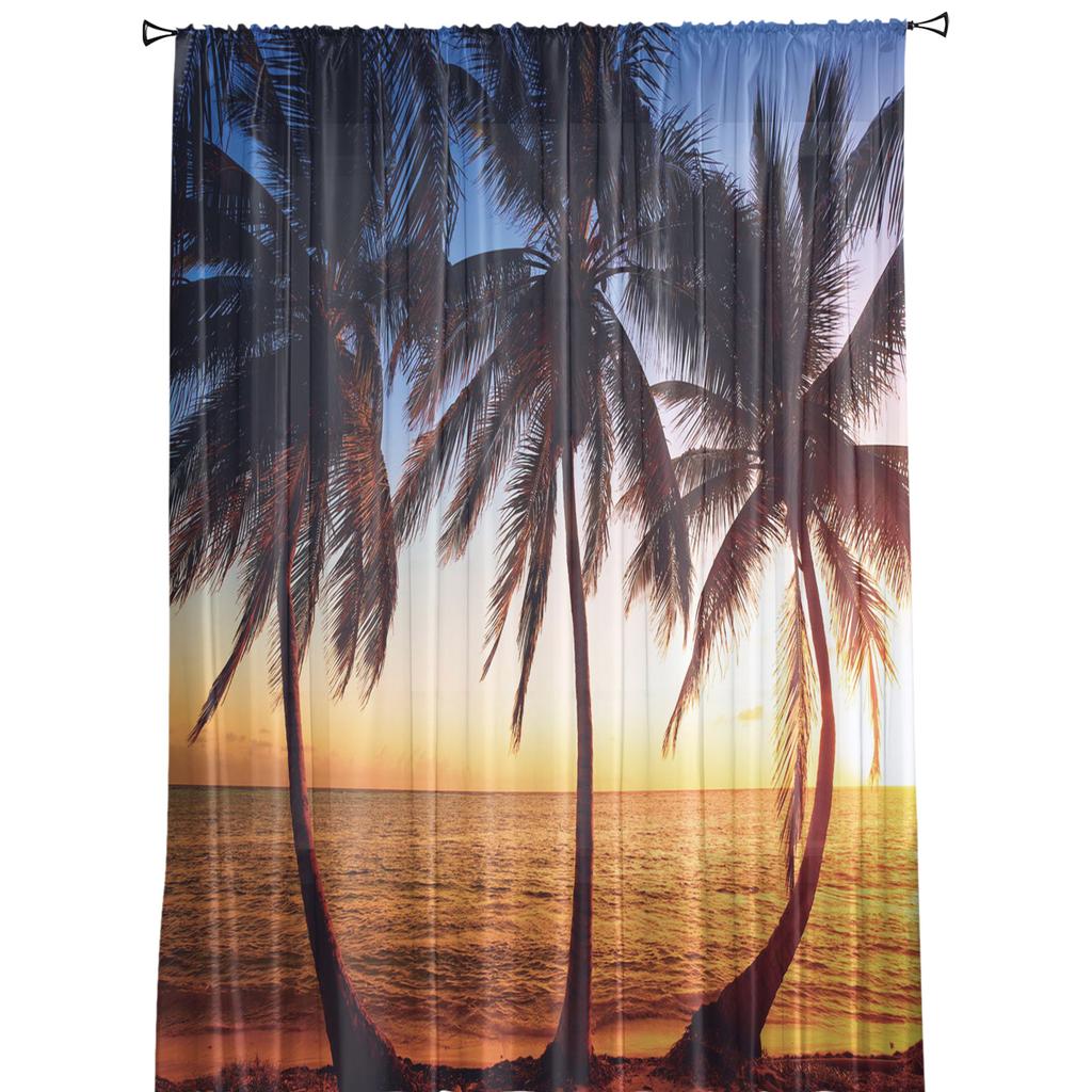 Закат кокосовая пальма пляж занавеска тюль для окна для гостиной спальни кухни оформление окна украшения шторы