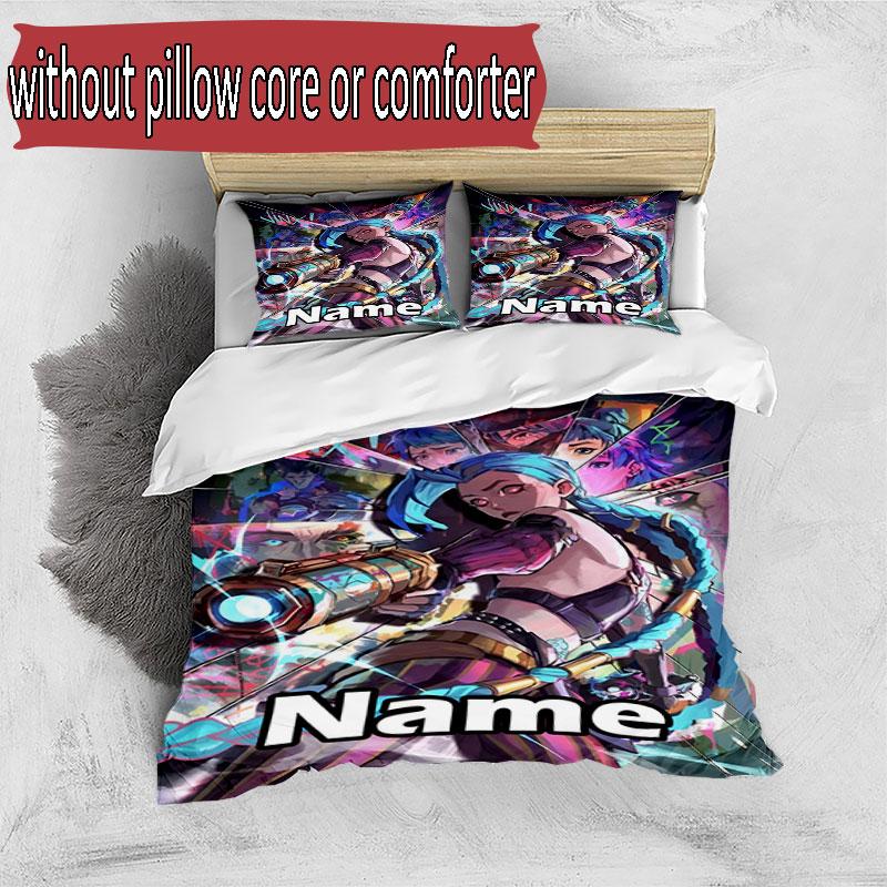 3pcs Duvet Cover Set (1*Duvet Cover + 2*Pillowcase, Without Core), Custom Name Jinx Pattern Bedding Set, Home Bedroom Decor Gift