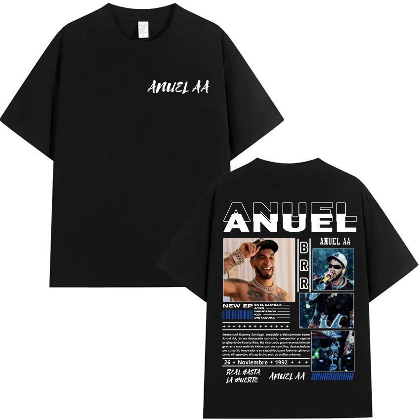 Rapper Anuel AA Real Hasta La Muerte Tour 2025 new Album T Shirts Mens Hip Hop gothic TShirts 100 Cotton Short Sleeve TShirt