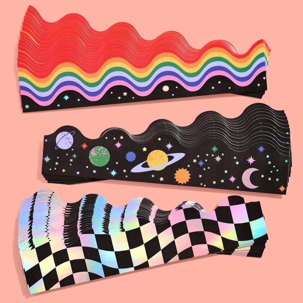 xo, Fetti Outer Space Bulletin Board Trim Set, 72 feet, 60 Pieces | Chalkboard Border, Classroom Decorations, School Planets Sign, Science Banner,