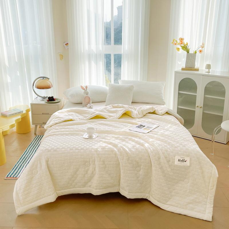 New Washed Waffle Wide Hemming Soybean Summer Quilt Cloud Cotton Summer Thin Quilt Solid Color Simple Air Conditioner Quilt