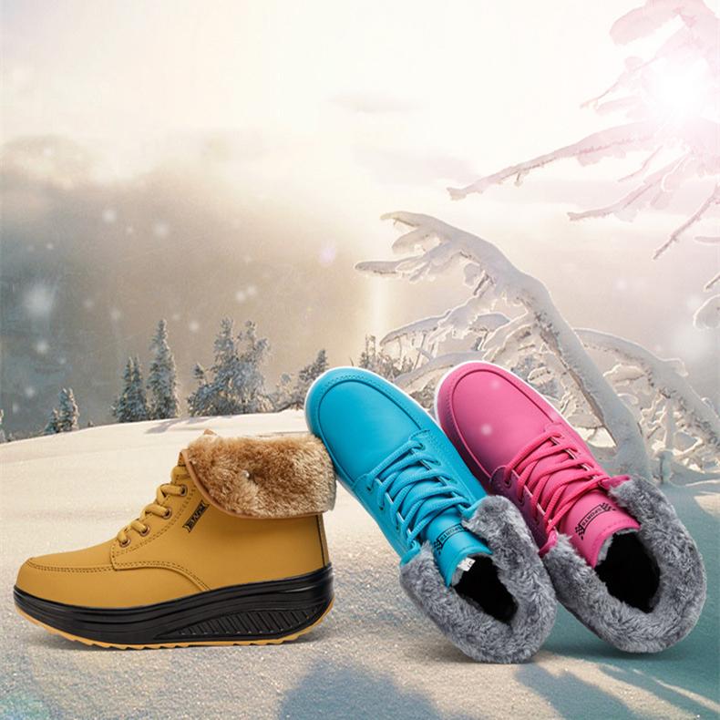 Женские зимние сапоги Plus Velvet Snow Boots Casual Suede на шнуровке из искусственной кожи, теплые, с покатым каблуком, хлопковые, большие, толстые, нескользящие