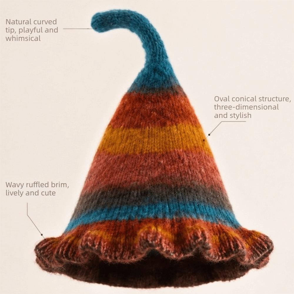 Rainbow Color Kids Knitted Hat Ear Protection Elf Cap Cute Girls Winter Hat Winter