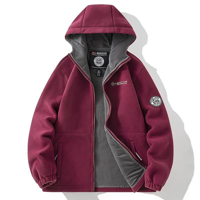 Unisex Fleece Jacket With Hood Warm Winter Outerwear Loose Fit Street Style Long Sleeve Zipper Coat Men Women