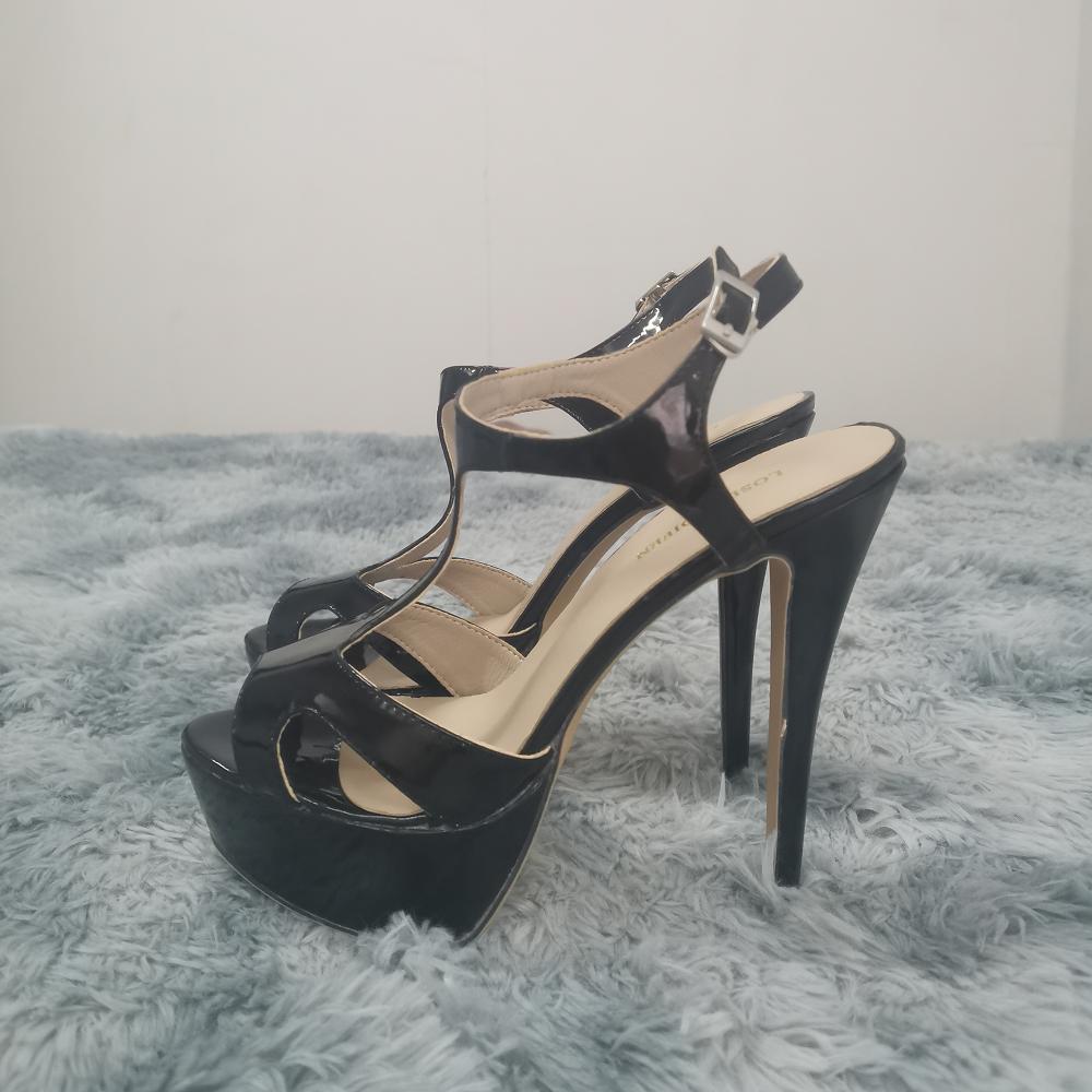 LOSLANDIFEN/женские сандалии, пикантные летние туфли на платформе с открытым носком и Т-образным ремешком, вечерние свадебные туфли из лакированной кожи на тонком высоком каблуке 14 см