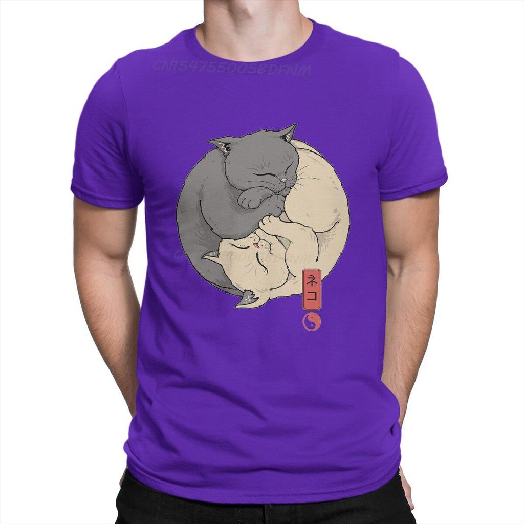 Yin Yang Cats Unisex Tshirts Japanese Art Anime Tshirts Unisex Graphic Tee Shirts Male Camisas Smooth Tshirts Transfer Printing