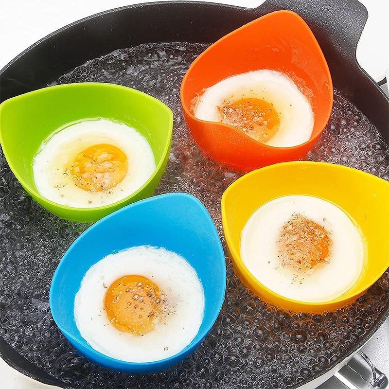 4Pcs/set Silicone Egg Boiler with Oil Brush, Egg Poacher Cups, Non-stick Anti-scalding, for Perfect Poached Eggs, Kitchen Tool