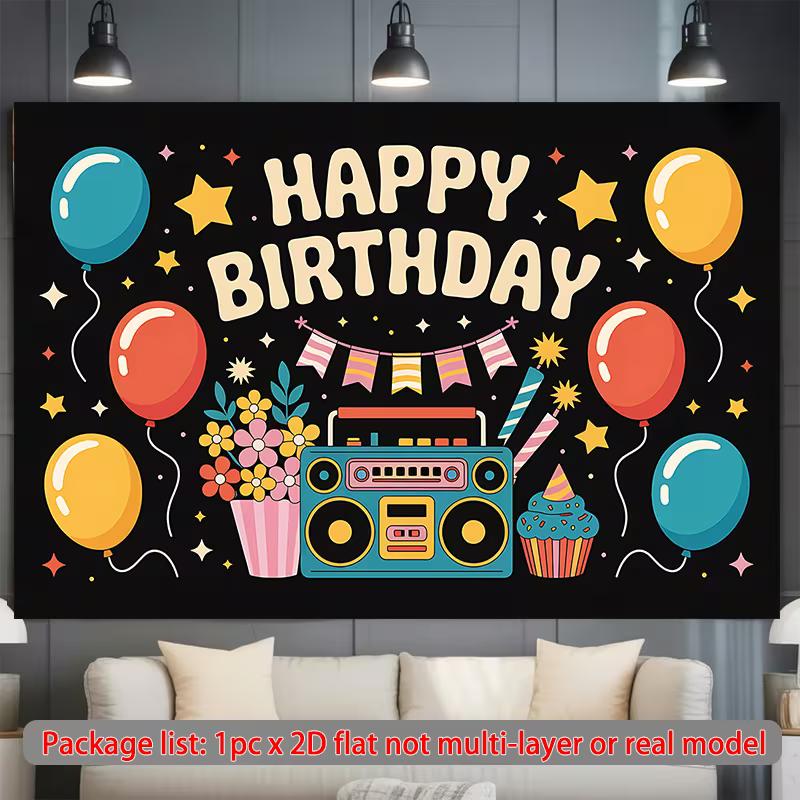 2D Colorful Retro Radio Birthday Backdrop Party Background
