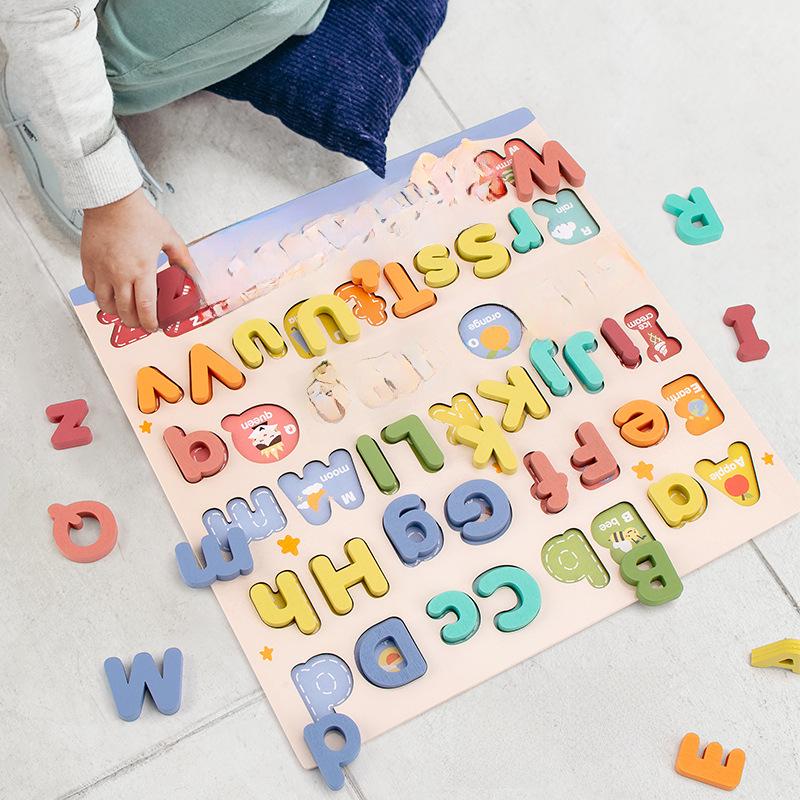 Деревянный обучающий пазл: 3D-конструкторы для детей от 3 до 6 лет — английские буквы и цифры.