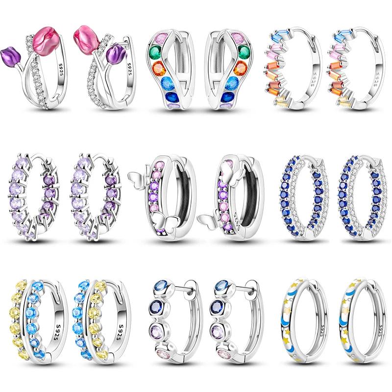 Trendy Colored Tulip Earrings for Women 925 Sterling Silver Cubic Zircon Butterfly Double Hoop Earrings Fine Engagement Jewelry