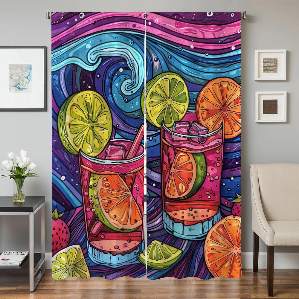 Window Home Interior Kitchen Curtains for Living Room 2 Pieces Blackout Curtains Door Curtain Fruit Partition Bedroom Decoration