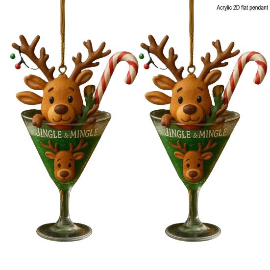 Рождественские украшения для стаканов с напитками, акриловый подвесной декор для елки, зеркала автомобиля